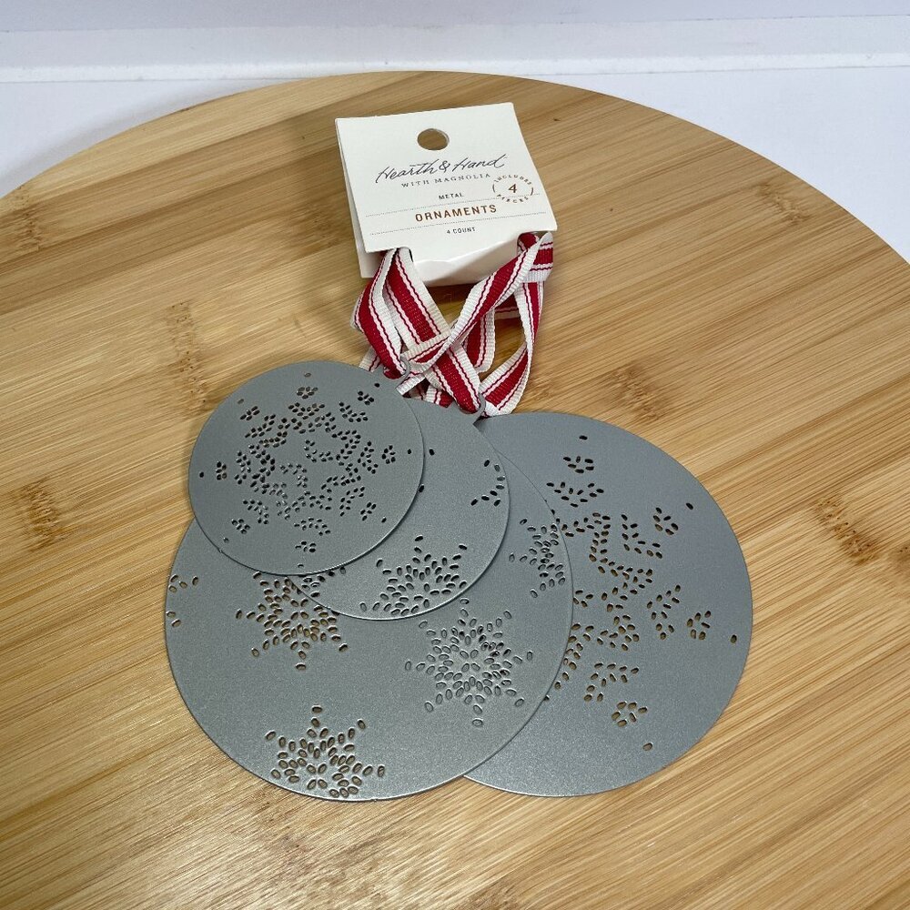 Hearth & Hand with Magnolia Metal Set of 4 Ornaments Christmas Snowflakes